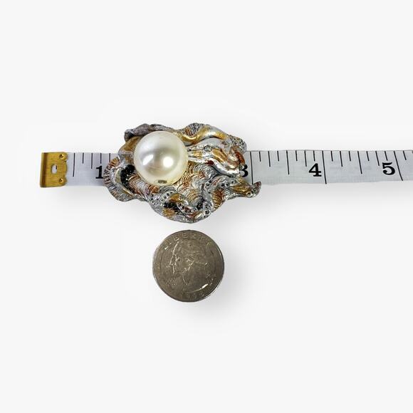 Artisan Brooch Abstract Polymer Clay Faux Pearl Silver And Gold Tone Vtg Signed - Picture 8 of 9